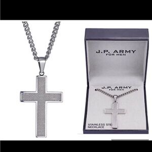 J.P. Army Men's Jewelry Stainless Steel 24 Inch Cable Cross Pendant Necklace